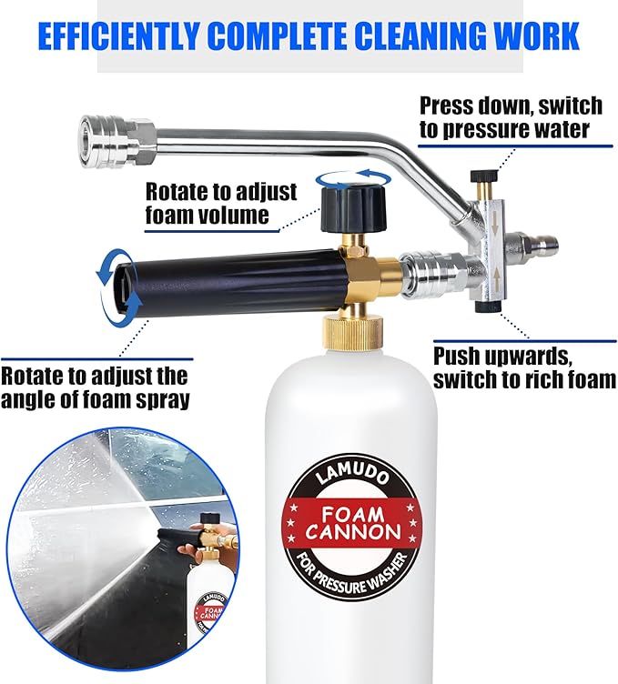 Pressure Washer Gun and Foam Cannon with Dual Connector Accessories for Pressure Washer, Attachment Include 5 Spray Nozzle Tips, Pressure Washer Hose and M22-14 Male to Male Fittings