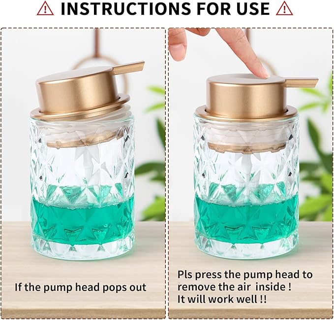 Bathroom Glass Soap Dispenser with Durable Rust-Proof Plastic Liquid Pump (Can't Foam) Hand Lotion Dispenser Antislip Shampoo Kitchen 10oz 2 Pack