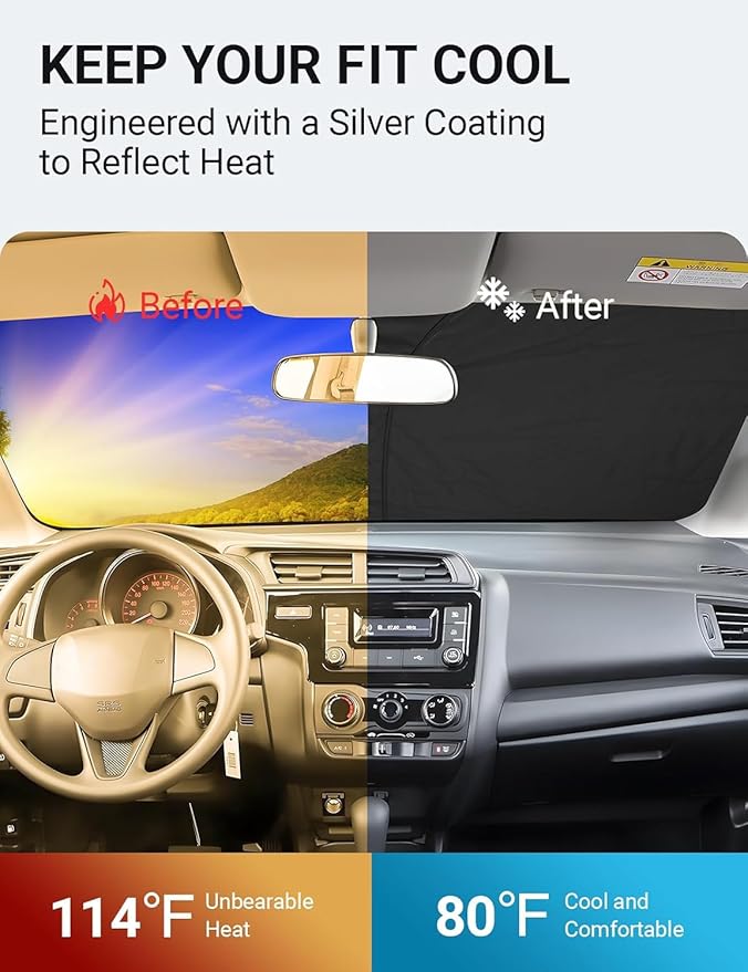 Proadsy 2025 Upgrade Windshield Sun Shade Custom Fit Honda Fit 2015-2020 4-Layer Foldable Front Sunshade Protector Sun Visor Blocks UV Rays Keep Car Cooler