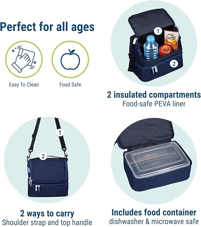 Wildkin Two Compartment Insulated Lunch Bag for Kids – School & Travel Ready - Whale Blue