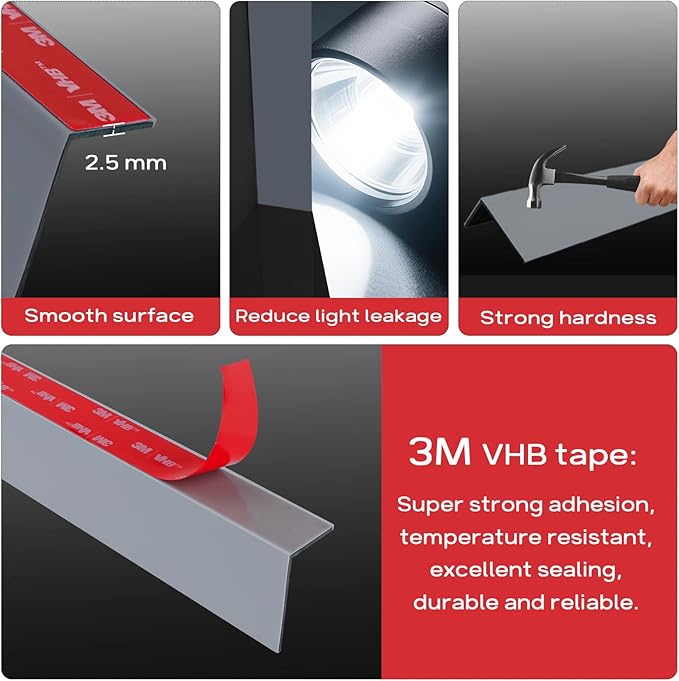 100% Blackout PVC Light Blocking Strip for Window Shades and Blinds Both Sides Tracks for Blackout Shades Easy to Install for BedroomGreat for Bedroom Nursery (L-Shaped Grey-2pcs, 58.5")