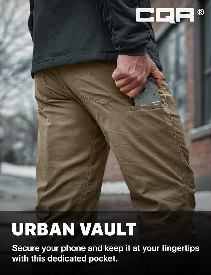 CQR Men's Winter Fleece Lined Pants, Water-Resistant Outdoor Stretch Work Pants, Windproof Casual Pants with Pockets