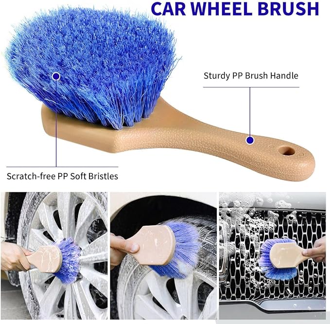 Wontolf 62'' Car Wash Brush with Long Handle, Scratch-Free Soft Bristles Sturdy Car Wash Mop Kit, Complete Car Cleaning Brush Kit Wash Mitt Towel Windshield Squeegee Wheel Tire Brush for Car Truck RV
