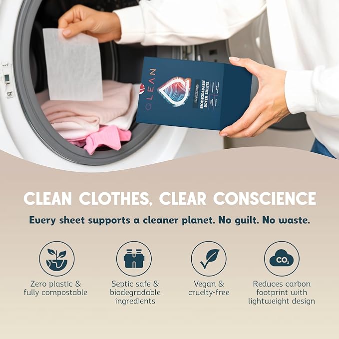 QLEAN Dryer Sheets | Natural Fabric Softener & Removes Static Cling | Vegan Laundry Softener | Soft, Fresh Laundry, Perfect for Clothes and Beddings, Unscented - 120 Loads