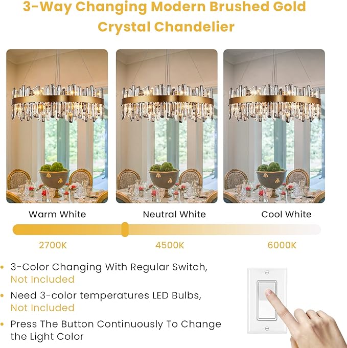 Siljoy 16 Lights Modern Crystal Chandelier Luxury Gold Round 2-Tiers Raindrop Crystal Chandelier Flush Mount Pendant Ceiling Light Fixture for Dining Room Living Room Entryway Foyer D31.5'' x H9.8''