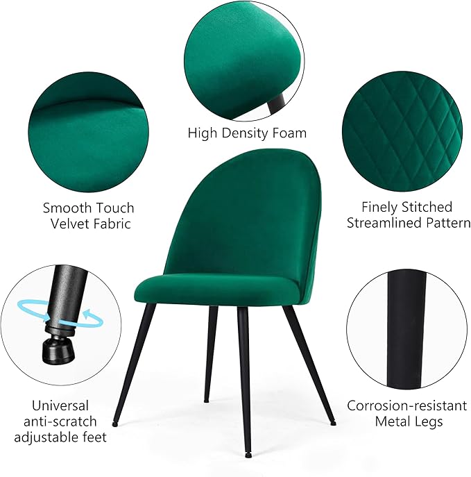 Round Dining Room Table Set for 4, 5 PCS Glass Tulip Kitchen Table Set, Marble Base Living Coffee Table with Upholstered Dining Chairs Luxury Comfy Accent Side Chairs for Small Spaces