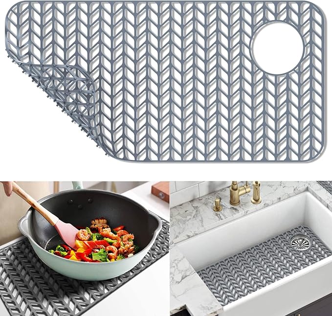 Sink Protectors for Kitchen Sink12"13"16"18"19"24"26"28"29"30",Silicone kitchen sink mats protector for bottom of farmhouse sink(28.6"x14.5"gray)