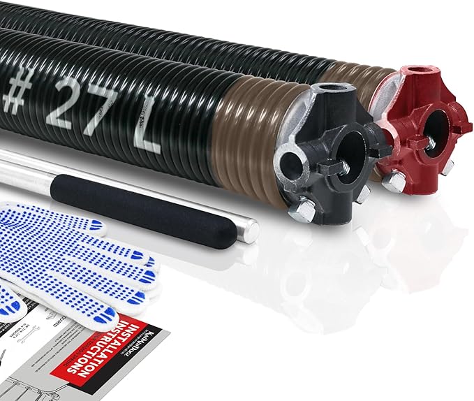 Pair of 2" Garage Door Torsion Springs Set with Non-Slip Winding Bars & Gloves, High Quality Precision Electrophoresis Black Coated, for Replacement & Installation, MIN 16,000 Cycles (0.234x2''x27'')