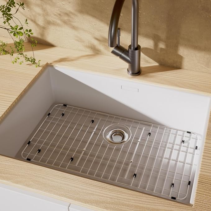 Sink Protector for Kitchen Sink,Metal Sink Rack 28-7/8" X 14-3/8",Corner Radius 4/5",Stainless Steel Sink Grate with Rear Drain Hole for Single Bowl,Sink Grid for Bottom of Sink with Strainer,1 Pack