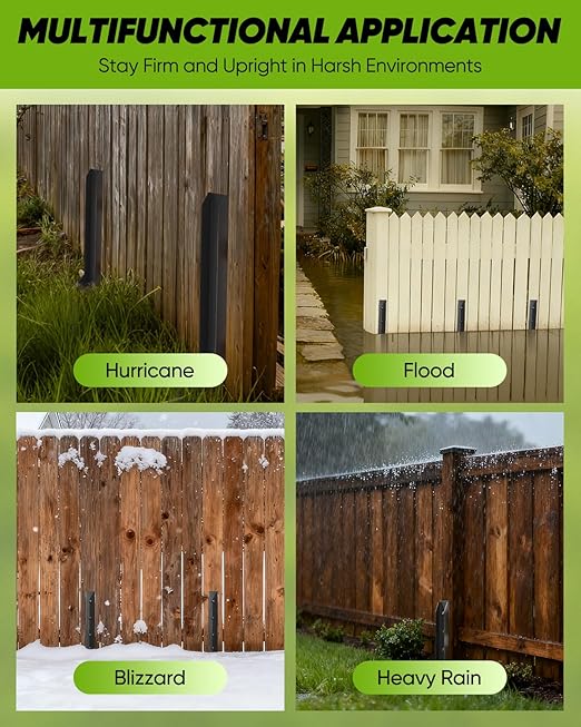 Saker Fence Post Repair Kit, Heavy Duty Support for Leaning/Broken 4x4 & 6x6 Wood Posts, Includes Steel Anchor & Stakes, 11-Gauge Thickened Metal, 2-Pack