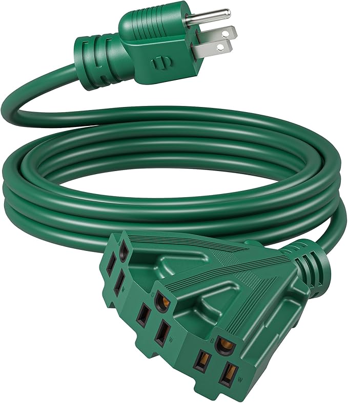 DEWENWILS 10FT Outdoor Extension Cord Christmas, Green Extension Cord 13A/1625W, 16/3 SJTW Power Cable with Multiple Outlet Weatherproof Decor Landscaping String Lights, ETL Listed, 1 Pack