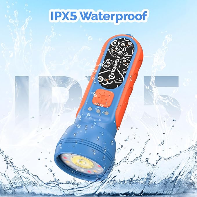 ETENWOLF L1 Rechargeable Flashlight for Kids,LED Flashlight with Fun DIY Stickers, 6 Light Modes, Adjustable Brightness, 1500mAh Battery, IPX5 Waterproof Flashlight for Camping, Home & Emergency