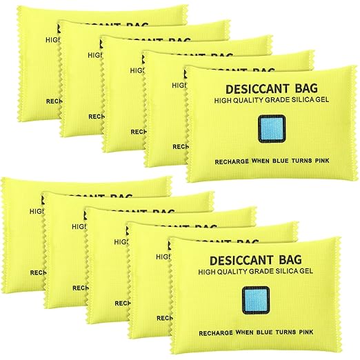 10 Packs 100g Rechargeable Silica Gel Desiccant Moisture Absorbing Bag for Storage Bin Indicating Silica Gel Desiccant Packet Reusable Dehumidifier Bag for Home Closet Car (5 x 3.5 Inches)