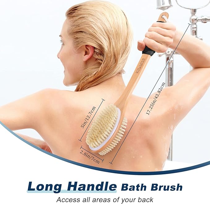 KIPRITII Ergonomically Back Scrubber for Shower,Double-Sided Back Long Handle Wet & Dry Brush for Cellulite and Lymphatic (Black)