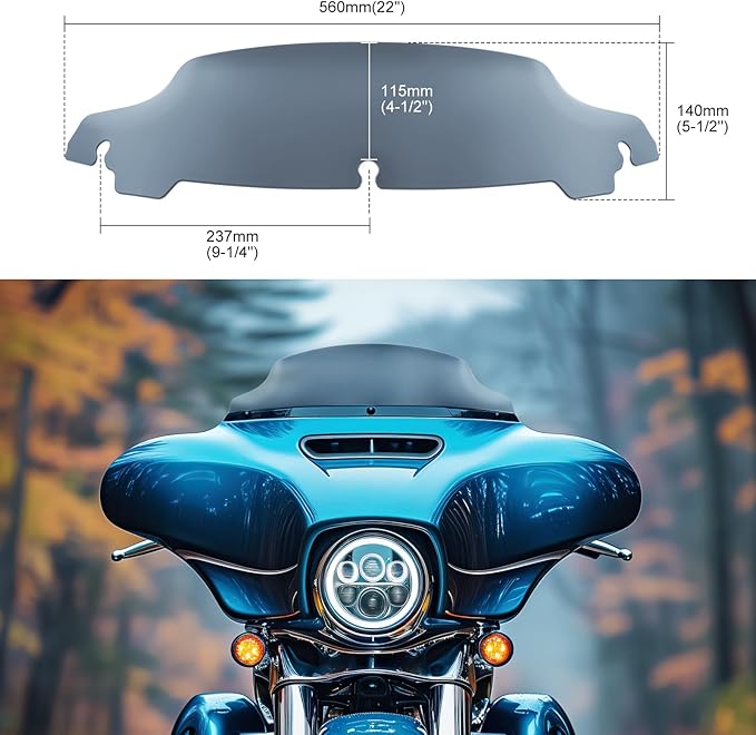 JMTBNO Smoke 4.5" Motorcycle Wave Windshield Windscreen Compatible for 2014-2024 Harley Davidson Touring Street Glide/Electra Glide/Ultra Limited/Tri Glide FLHT FLHX FLHXS FLHTK