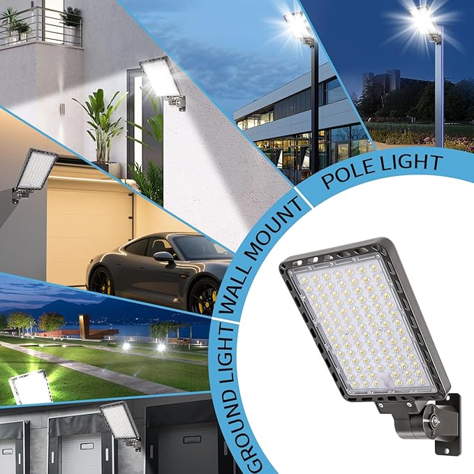 ledmo 240w LED Parking Lot Light Outdoor Dusk to Dawn Parking Lot Lighting with Adjustable Arm Mount 37000lm IP65 LED Street Commercial Area Lights for Yard Sport Barn Shop 5000K