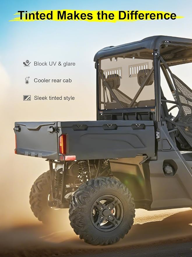Rear Adjustable Vented Tinted Windshield Compatible with CFMOTO UFORCE 600 2021-2025, Back Window Scratch Resistant Hard PC Windshield Protects Against Wind, Dust, Dirt, Snow, Rain