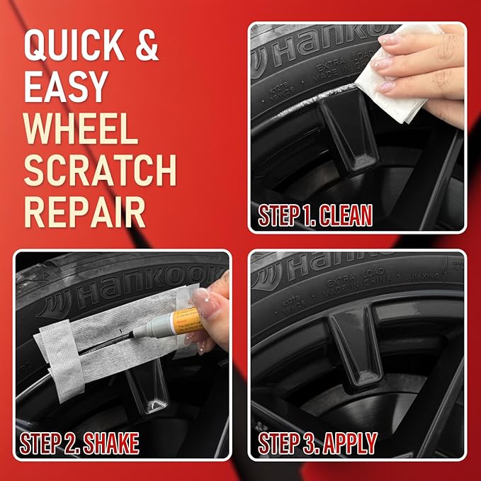 SMAPHY Wheel Scratch Repair Kit, Wheel Repair Kit Curb Rash Wheel Paint Rim Paint Pen for Wheel Repair, Universal Color Black Wheel Paint(Gloss Black）