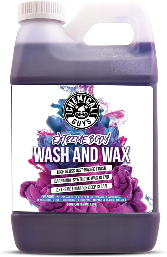 Chemical Guys Extreme Bodywash & Wax Foaming Car Wash Soap - Soap for Foam Cannons, Foam Guns, or Bucket Washes for Cars, Trucks, Motorcycles, RVs, and More, Grape Scent - 64 oz (Half Gallon)