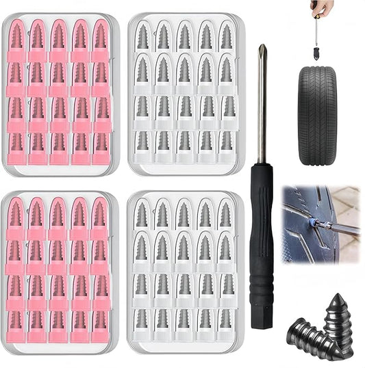 Tire Plug Screw Kit for Car, SUV & Truck - Durable Tire Repair with Screwdriver, Permanent On The Road Emergency Flat Tire Puncture Repair, Easy DIY Use, No Need to Take Off Tire (80pcs)