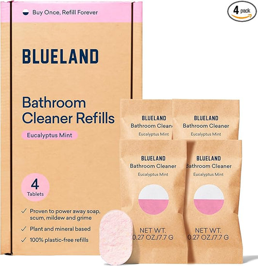 BLUELAND Bathroom Cleaner, 4-Pack Refill, Eucalyptus Mint Scent, Eco-Friendly Cleaning Supplies, 4 x 24 Fl oz