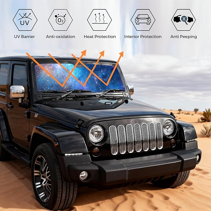 Custom Car Windshield Sun Shade, Design Your Own Image or Text, Keeps Vehicle Cool, Personalized Foldable Front Window Visor Reflective UV Protector Aluminum Foil Sunshield