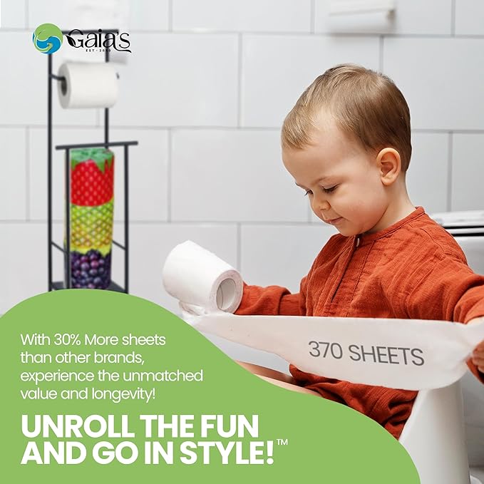 Gaias Premium and Soft FruiTP Organic Bamboo Toilet Paper | 6 Mega Rolls, 3 Ply, 370 Sheets | FSC Certified, PFAS & BPA Free, Eco-Friendly, Sustainable Tissue - Plastic Free Packaging, Septic Safe