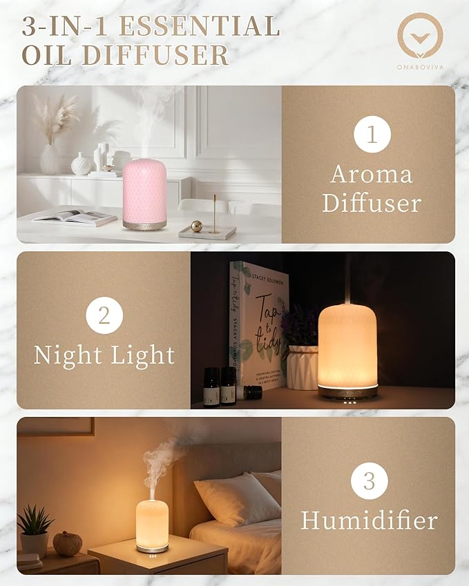 Essential Oil Diffusers,Diffusers for Essential Oils Large Room,120ML Ceramic Diffuser with USB Cable, Warm Ambient Light, Aromatherapy Diffuser Home Decor, Gift Choice, Pink