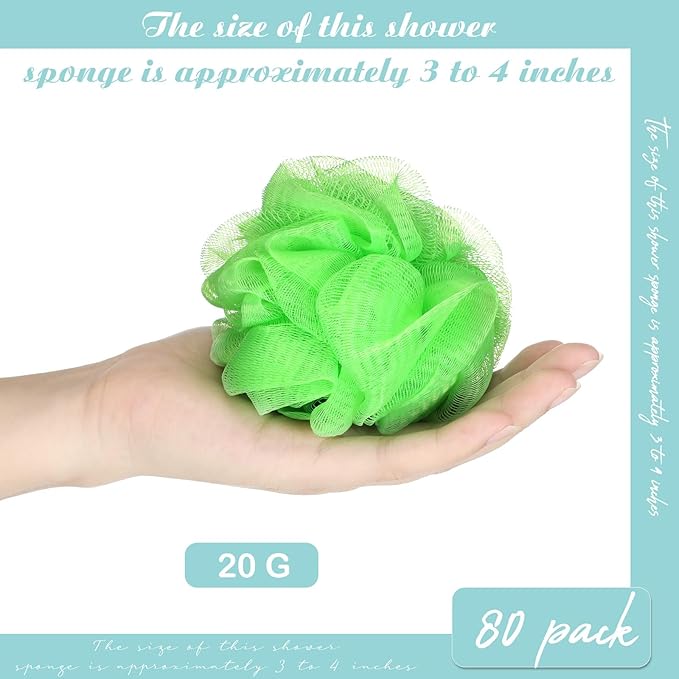 CHENGU 80 Pcs Loofah Bulk Sponge Bath Sponges for Shower Bath Luffa Bulk Pouf Shower Puff Wash Body Pouf Mesh Loofah Exfoliating Body Scrubber for Baby Women Men, 20g