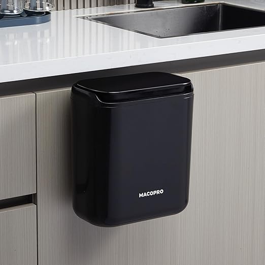 Compost Bin Hanging Trash Can with Lid Under Sink for Kitchen, Food Waste Bin for Countertop with Lid, Mountable Garbage Can for Bathroom, RV, 8L/2.6Gal