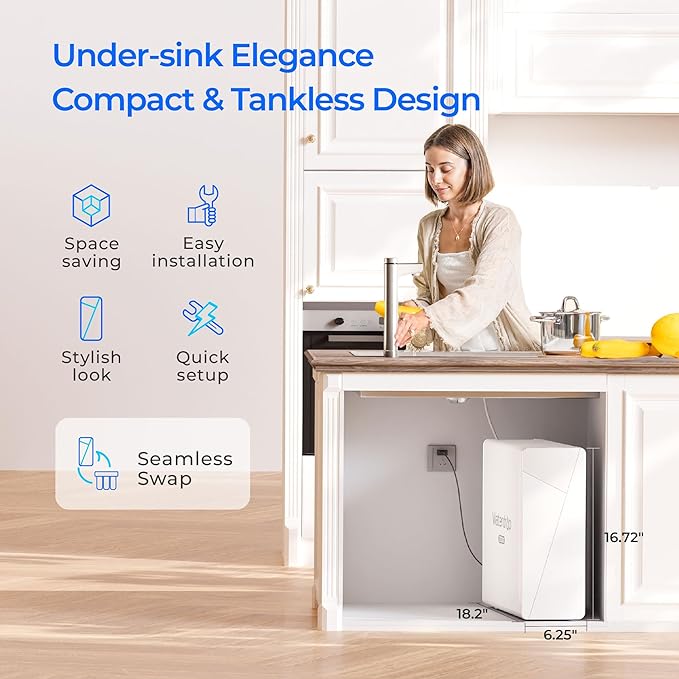 Waterdrop X12-Alkaline Mineral pH+ Reverse Osmosis System, NSF/ANSI 42&58&372 Certified, 1200 GPD RO Water Filter, 11-Stage Filtration Tankless RO System, 3:1 Pure to Drain, UnderSink, BPA Free