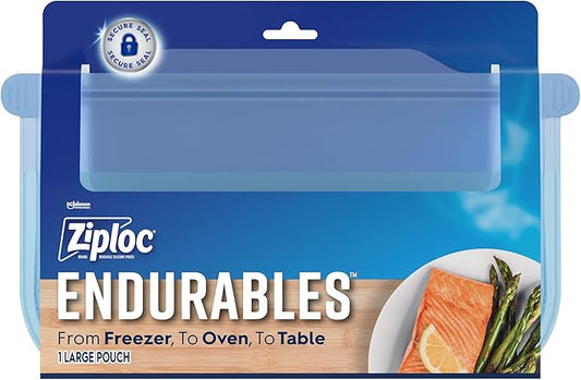 Ziploc Endurables Large Pouch, 8 Cups, Reusable Silicone Bags and Food Storage Meal Prep Containers for Freezer, Oven, and Microwave, Dishwasher Safe