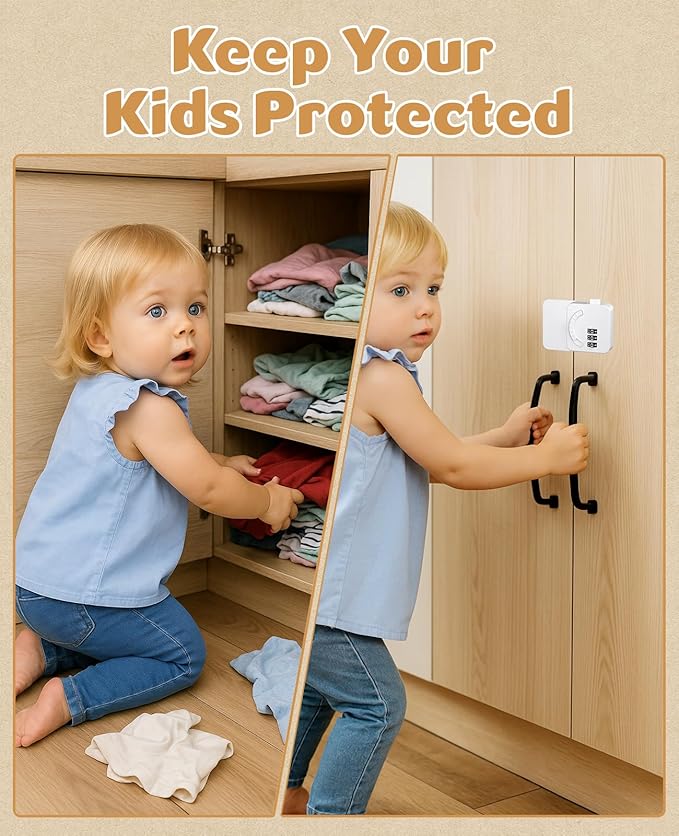 Maveek 2 Pack Child Lock for Cabinets Drawers Refrigerator Window Wardrobe Closet, Baby Proof Fridge Door Lock Childproof Combination Latch with Code Digit Password Dial (2 Pack White)