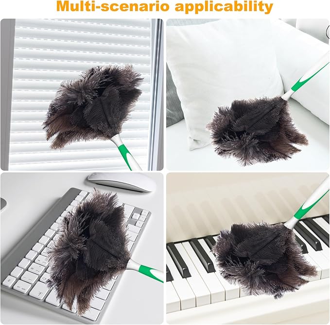 Genuine Ostrich Feather Duster 16 Inch Reusable Fluffy Soft Car Blind Baseboard Cleaner Handheld Dust Brush Washable for Home Office Cleaning Supplies