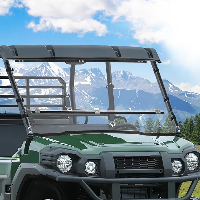 StarknightMT Heavy Duty Anti-Scratch Mule Pro Flip Down Windshield Compatible with 2015-2025 Kawasaki Mule Pro FXT / FX / DXT / DX Fold Window Hard-Coated Polycarbonate 250X Stronger Than Glass