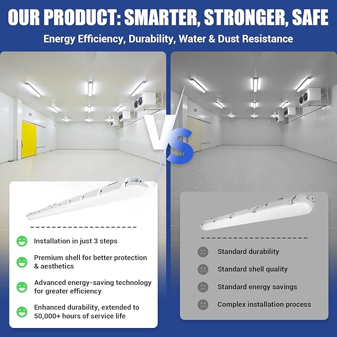 8FT LED Vapor Tight Light 120W/100W/80W,3/4/5000K CCT Selectable 18000lm (150W Eq.) IP66 Waterproof Shop Light 8feet LED Vapor Proof Fixture for Parking Garage Car Wash Warehouse ETL 2-Pack