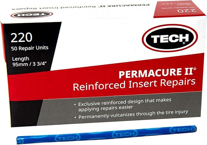 TECH Permacure II Insert Plugs, 3-3/4" (95mm) – Heavy-Duty Natural Rubber for Stronger Flat Fixes, Compatible with Tubeless Plug Kits, Box of 50, Professional-Grade Repair Solution