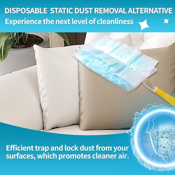 30 Count Microfibre Feather Duster Refills Compatible with Swiffer Dusters, Disposable Static Dust Removal Refills, Multi-Surface Duster with 1 Pcs Short Handle(Unscented, Pack of 1)