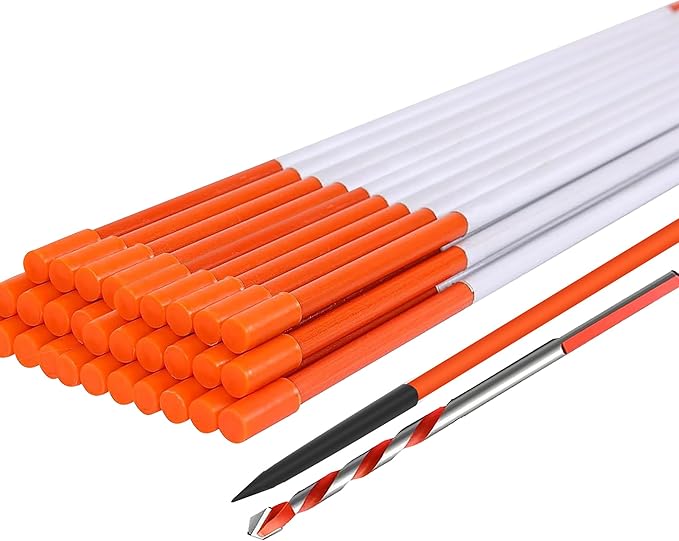Driveway Markers 48 inch 20pcs, 5/16” Dia 4FT Snow Stakes with Reflective Tape, Highly Visible for Parking, Walkways, Snow Markers, 4FT Orange Fiberglass Poles Reflectors Markers with Steel Drill Bit