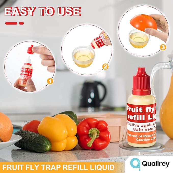 Qualirey 20 Pack Fruit Fly Trap Refill Liquid, 0.68oz/ Bottle Liquid Fruit Fly Traps for Indoors Non Toxic Safe Near Food, Effective Lure Refill for Indoor and Kitchen Use, Red