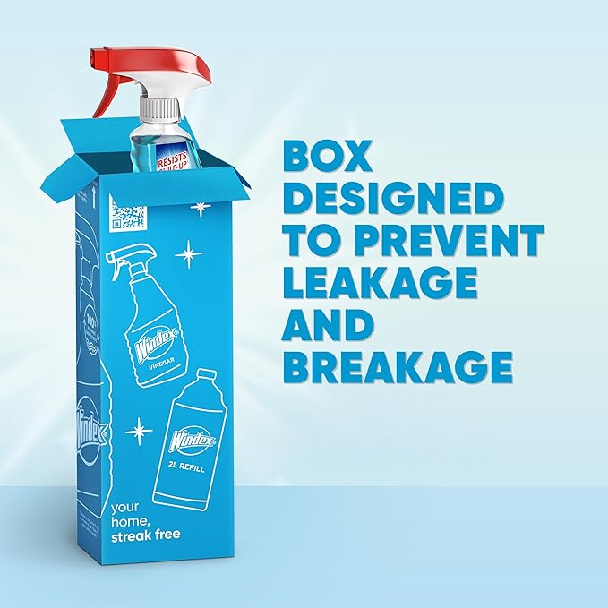 Windex Glass and Window Cleaner Spray Bottle, Packaging Designed to Prevent Leakage and Breaking, Surface Cleaning Spray, Original Blue Scent, 23 Fl Oz (Pack of 2)