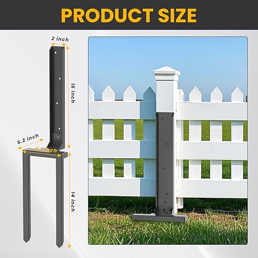 Fence Post Repair Kit 4 Pcs, Post Stake Double Ground Spike with Black Powder-Coated for Repair Tilted/Broken Wood Fence Post