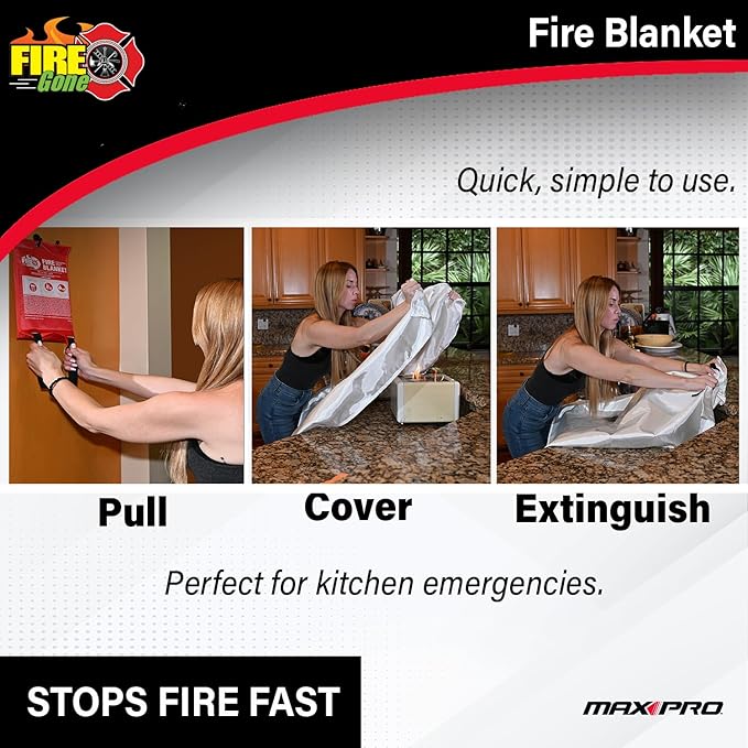 Fire Gone Premium Emergency Fire Blanket 2 Pack - 39.3" x 39.3" For Fire Extinguishing in Home & Kitchen - Fire Safety & Emergency Supplies - Kitchen & Home Fire Extinguisher- Home Essentials Safety