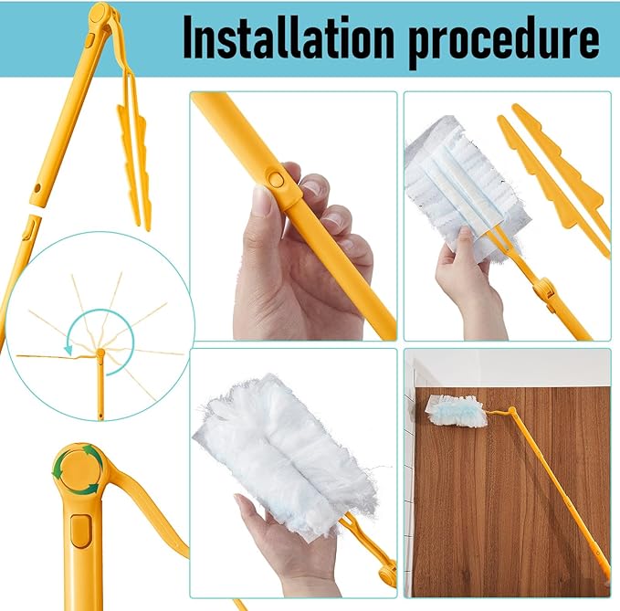 4 Pcs 3 ft Replacement Handles Compatible with Swiffer Duster Refill Adjustable Length Handles Duster Refill Extended Handle Removal Duty (Yellow)