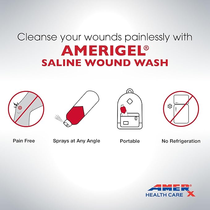AMERIGEL - Saline Wound Wash (Pack of 4) First Aid Sterile Cleansing Solution - Advanced Skin and Wound Care - 7.1 Oz.