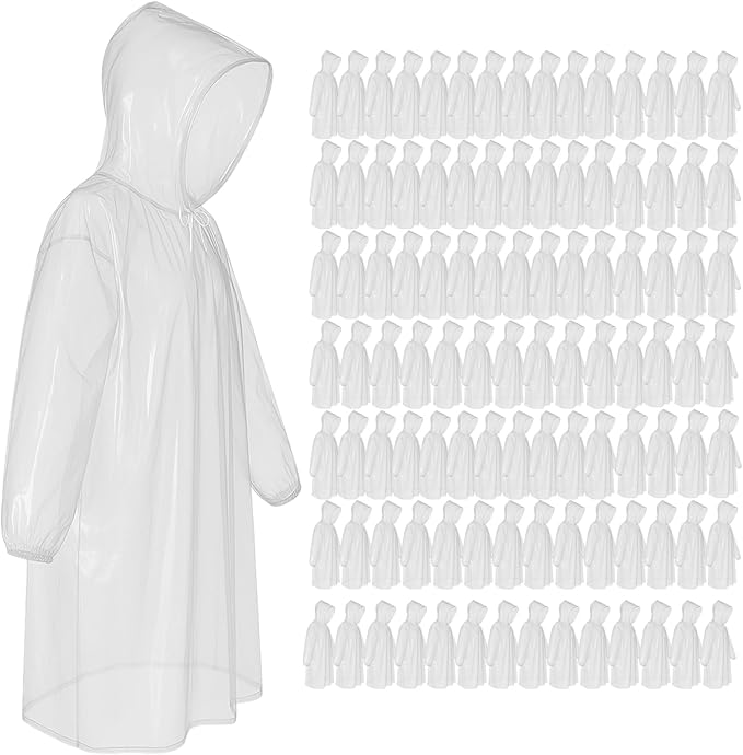 49/98 Pcs Disposable Rain Ponchos for Adults with Padded Drawstring Hoods and Pockets, Suitable for Emergency