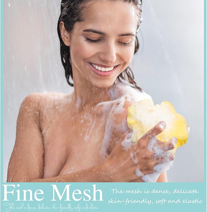 CHENGU 80 Pcs Loofah Bulk Sponge Bath Sponges for Shower Bath Loofah Bulk Shower Pouf Shower Puff Wash Body Pouf Mesh Loofah Exfoliating Body Scrubber for Baby Women Men, 20g (Yellow Series), White