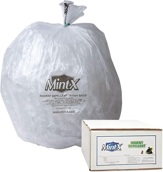 Mint-X Rodent Repellent Trash Bags, 1.3 Mil, Flat Seal, 58" Height x 38" Length, Clear (Pack of 100) (MX3858XHC)