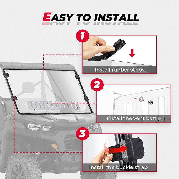KEMIMOTO UTV Front Full Windshield SXS Front Windscreen Slide-Vent Polycarbonate Wind Screen Compatible with Can Am Defender HD 5/ 8 / 10 / MAX 2016 2017 2018 2019 2020 2021 2022 2023 2024 2025
