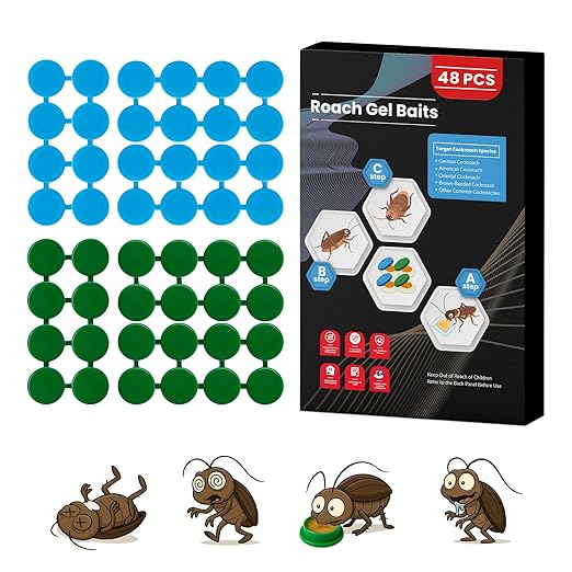 48 Pack Roach Killer Indoor Infestation Roaches Gel Bait Stations, Powerful Cockroach Killer Indoor Home for Roach Infestation, Long-Lasting & Effective Cockroach Gel Bait, Easy to Use & No Mess